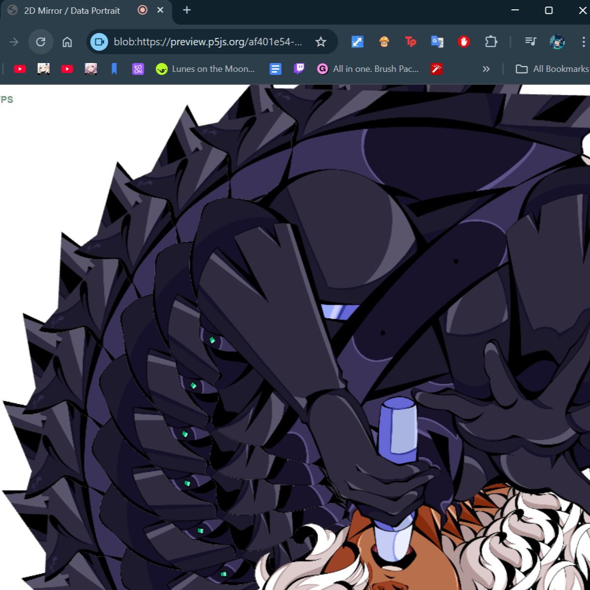 Watching all the colors create an image that feels as if it was siraling forever. I think without the face, it would make an interestingly pretty abstract artwork.