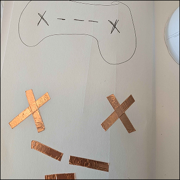 I sketched a game contorller and then tried to free hand the buttons and triggers below it. One annoyance I hold towards copper tape is the fact that its to flimsy and doesn't peel cleanly. It Is quite easy to crumple or ruin the stickiness of the copper tape, resulting in wasted resources.