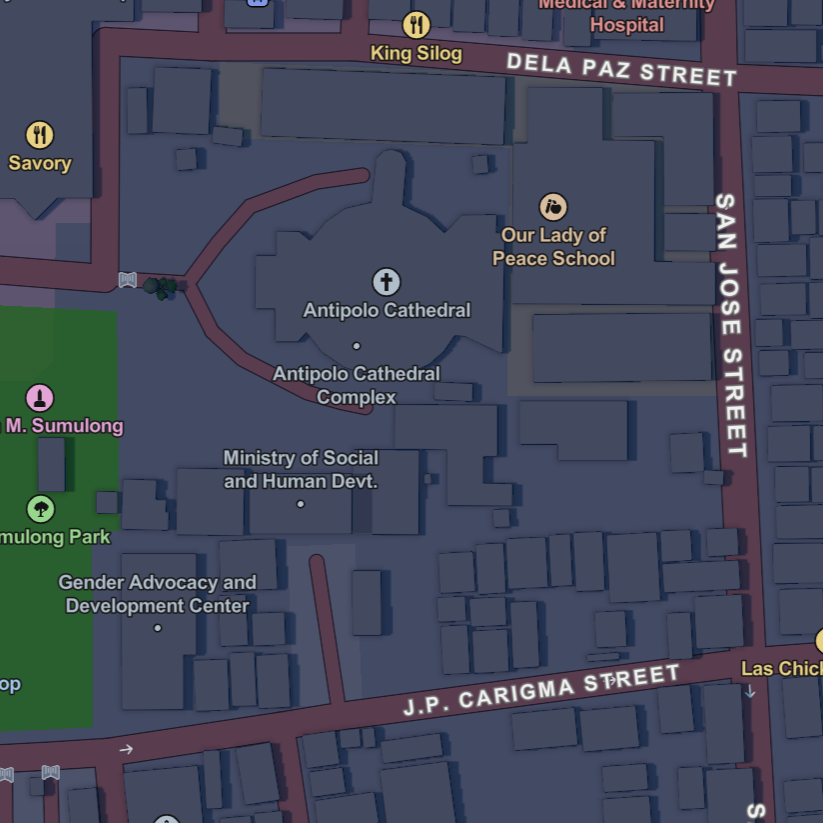 When considering different locatiions for me to use for laser cutting, I wanted to get a picture of an area that I've visited before. This area also meant a lot to my family.
                                                                                        The city of Antipolo in the Philippines is where my family lived before coming to Canada. I remember visiting this area during Christmastime and it being covered in lives. While looking at this
                                                                                        while using mapbox, I though that the structure of the building was interesting to look at. I like this area simply for the fact that you can identify a building of importnce, which Is the church, based purely off of the shape of the building. 