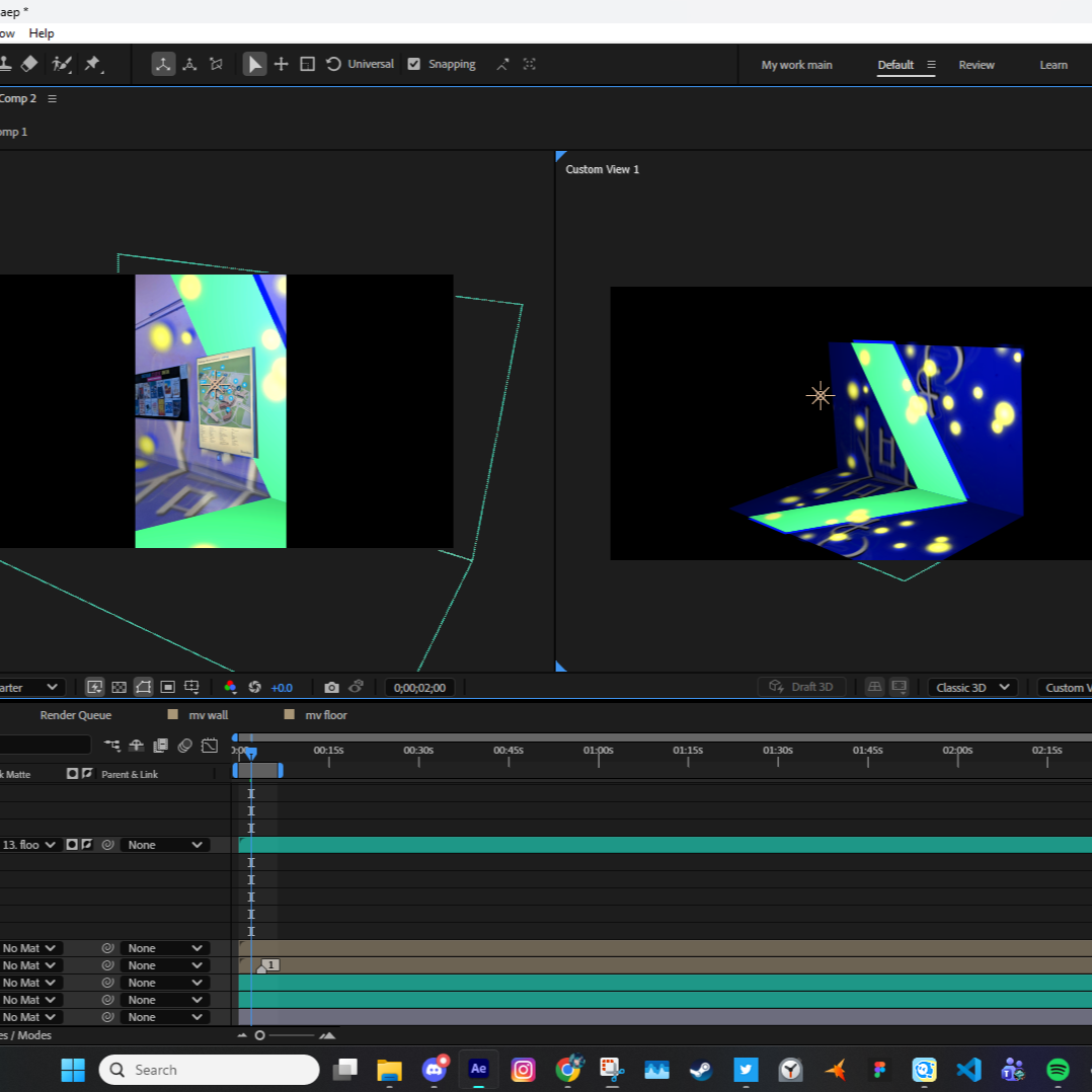 I imported a typography video I created to see how it would project onto the wall. The way the video was projected was interesting, but reflected, so the transfer wasn't as seamless as other attempts.