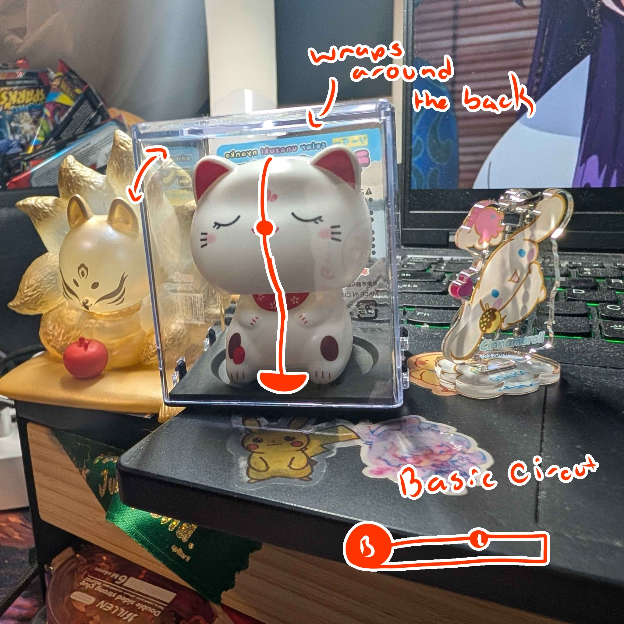 The battery would be underneath the figure, meaning I could have it on my desk while working and moving it after I'm done, actively switching it on and off depending on what I was doing at the time.